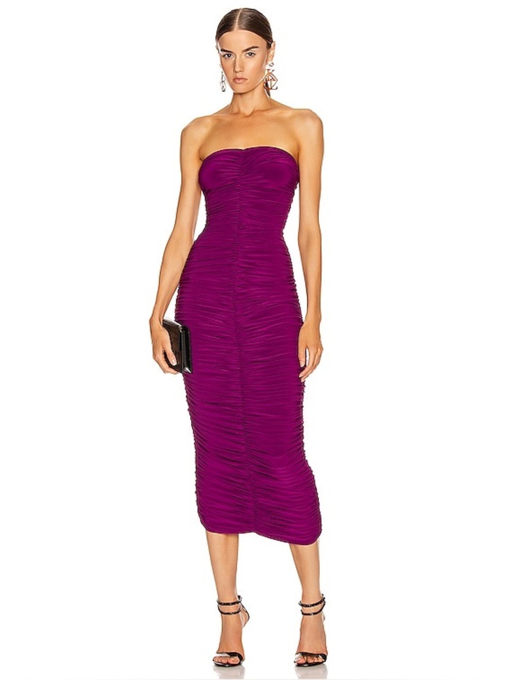 Norma Kamali Slinky Ruched Bodycon Midi Dress Raspberry Pink Size XS 34